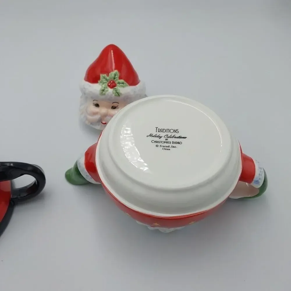 Traditions Holiday Celebration Santa Claus Tea‎ Pot Cup Combo Vtg Christmas